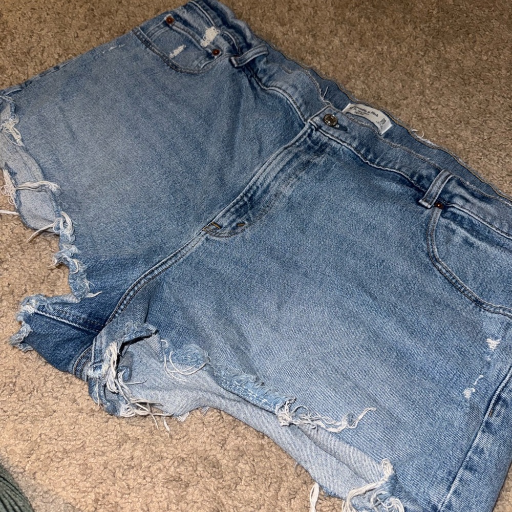 Abercrombie & Fitch Light Blue Distressed Denim Shorts